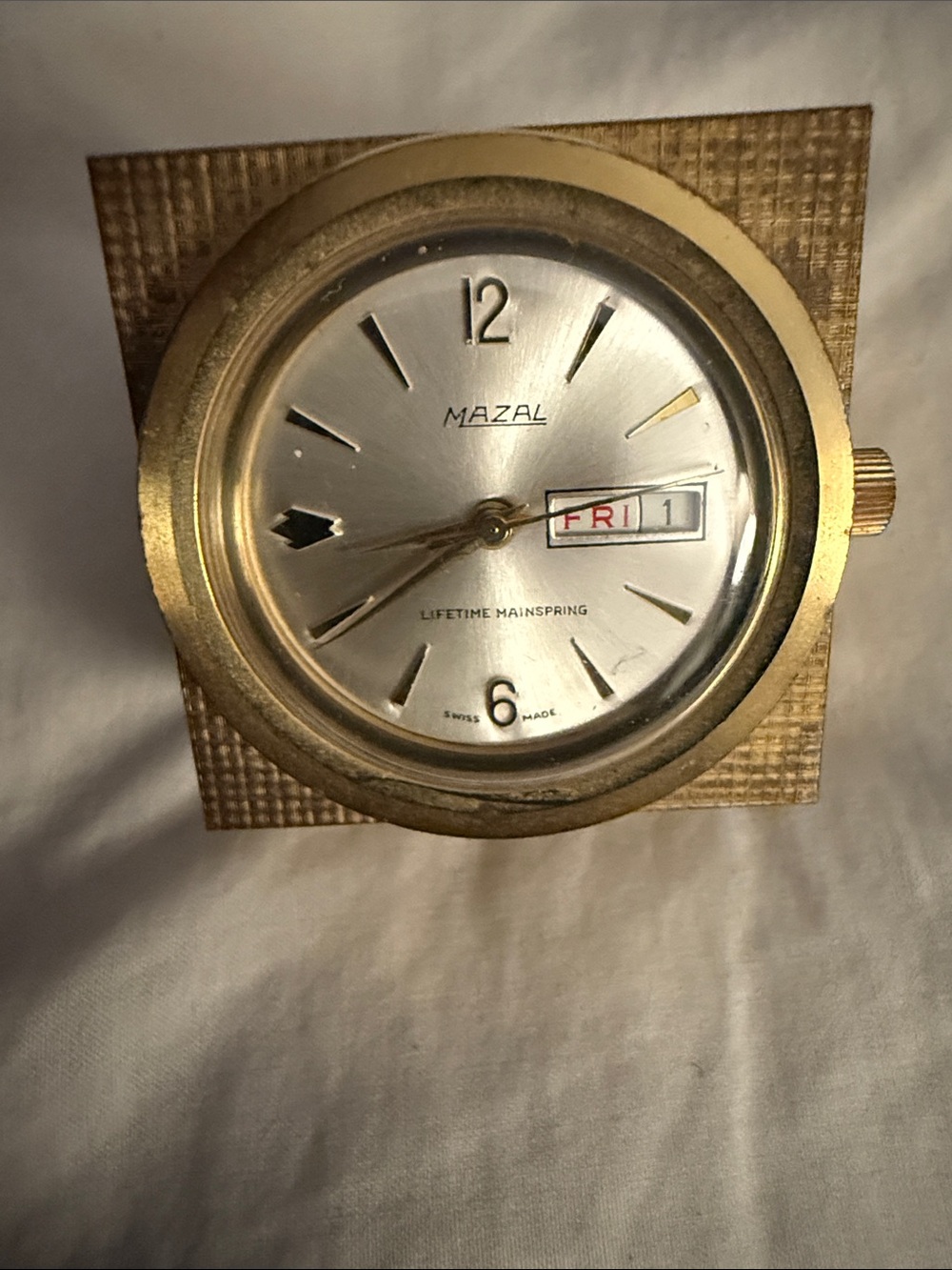Vintage Mazal Brass Desk Clock
